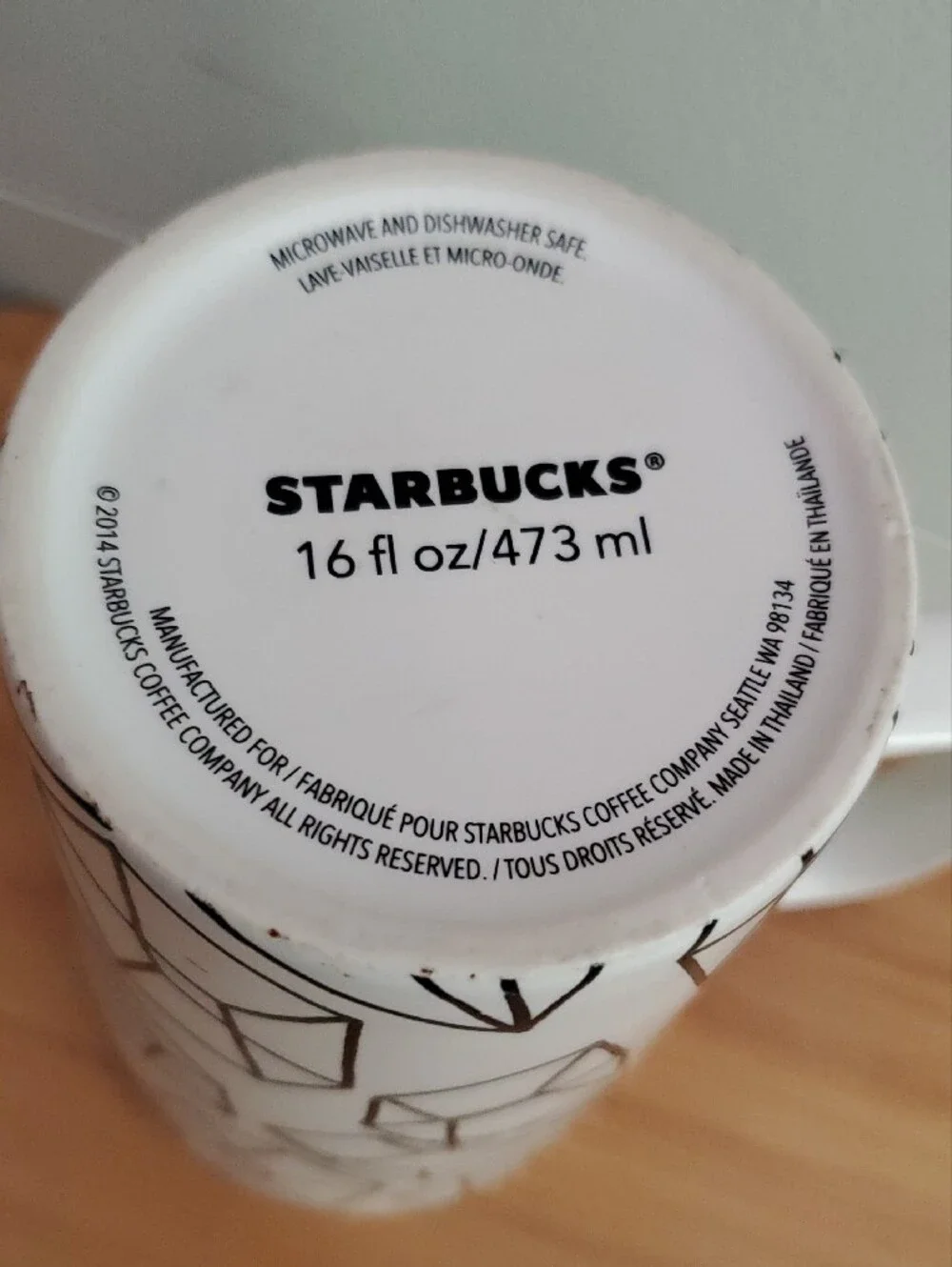Starbucks White Mug with Green Circle and Black Geometric Print